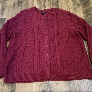 Talbots Cardigan Sweater 3XP Chunky Cable Knit Button Front Cranberry Christmas